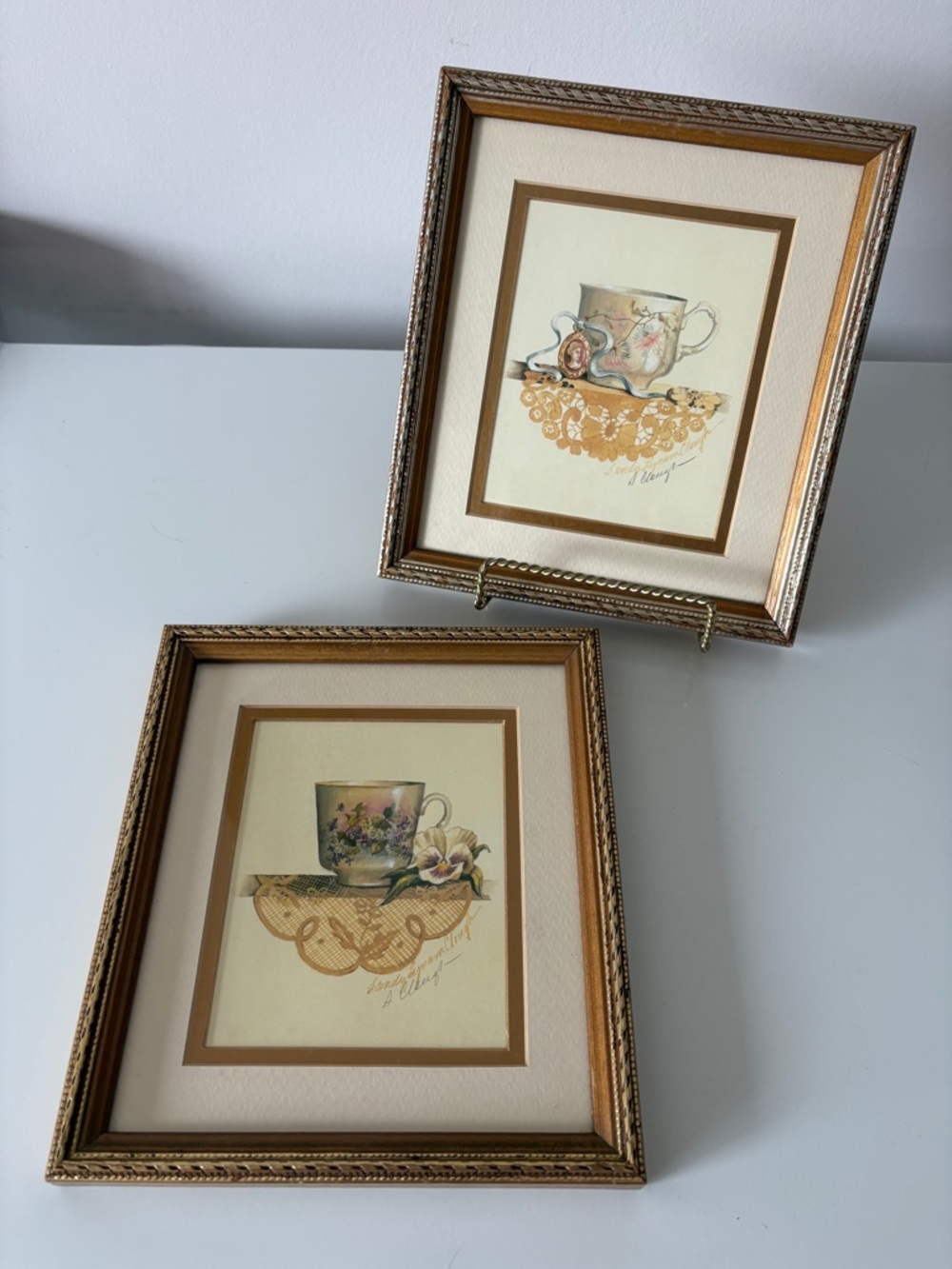 Artist Signed Sandy Clough Tea Cup Matted Framed Prints Vintage Cottage Grandma - Picture 10 of 15